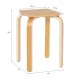 Natural stackable stool with square top, rounded corners, and wooden legs, ideal for dining or classroom use.