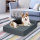 Orthopedic dog bed in grey with headrest, featuring graphene memory foam for joint support and removable washable cover.