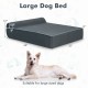 Large orthopedic dog bed with headrest, grey fabric, and removable cover, ideal for large dogs' comfort and support.