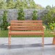 Solid wood 2-seat patio bench with slatted seat and inclined backrest, perfect for backyard relaxation.