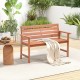 Solid wood patio bench with slatted seat and inclined backrest, ideal for outdoor relaxation on the porch or balcony.