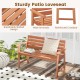 Sturdy patio loveseat with breathable slatted design, wide armrests, and inclined backrest for outdoor relaxation.