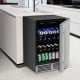 24-inch beverage refrigerator with removable shelves, adjustable temperature, and stainless steel handle for chilling.