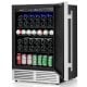 24-inch beverage refrigerator with removable shelves, holding 190 cans, featuring adjustable temperature and stainless.