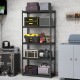 5-tier metal shelving unit with adjustable shelves, anti-slip foot pads, and ample storage for garage organization.
