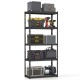 5-tier metal shelving unit with adjustable shelves, featuring anti-slip foot pads, ideal for garage storage solutions.
