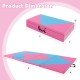 Folding gymnastics mat in pink and blue, 8 feet long, with hook and loop fasteners, ideal for fitness and kids' play.