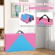 Pink and blue 8 feet folding gymnastics mat with PU leather cover and carry handles, ideal for fitness and kids' play.