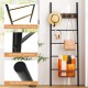 Wall-leaning decorative blanket holder with a powder-coated metal frame, featuring 5 removable hooks for versatile.