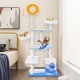 Multi-level ocean-themed cat tree tower in blue with sisal scratching posts and cozy hammock for playful cats.