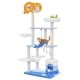 Multi-level ocean-themed cat tree tower in blue with sisal scratching posts, cozy hammock, and interactive toys for.