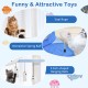 Interactive spring ball and sisal rope on the ocean-themed cat tree tower, perfect for playful cats.