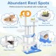 Multi-level blue cat tree tower with sisal scratching posts, spacious basket bed, and ocean-themed design for playful.