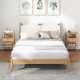 Bamboo nightstand set of 2 with open shelves and drawer, perfect for storage in living room or bedroom.