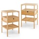 Bamboo nightstand set showcasing a sturdy frame with two open shelves and a drawer, perfect for stylish bedroom.