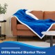 Reversible electric heated blanket throw in blue, featuring flannel and sherpa for warmth, ideal for cozy relaxation.