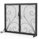 Double door fireplace screen in black, featuring a floral pattern, high-density mesh, and child-friendly design for.