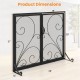 Double door fireplace screen in black, 38 x 31 inches, featuring a floral pattern and rustproof metal for safety.