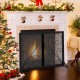 Black double door fireplace screen with floral pattern, 38 x 31 inches, providing spark protection and easy access.