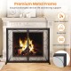 Double door fireplace screen in black, featuring a rustproof metal frame and high-density mesh for safety and elegance.