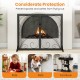 Double door fireplace screen in black, featuring high-density mesh and floral design for child and pet-friendly.