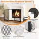 Double-door fireplace screen in black, 38 x 31 inches, with high-density mesh and elegant floral patterns for safety.