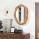 Irregular framed wall mirror with natural finish, designed for elegance and waterproof for easy cleaning.