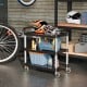 3-tier utility service cart with lockable wheels, aluminum frame, and PP shelves, ideal for garage organization.