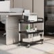 3-tier utility service cart with lockable wheels, aluminum frame, and PP shelves, ideal for office or kitchen use.