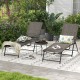 Two coffee-colored folding chaise lounge chairs with adjustable backrests, perfect for backyard relaxation.