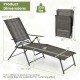 Folding chaise lounge chair with adjustable backrest, coffee color, compact design for easy storage, ideal for patio.