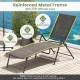 Folding chaise lounge chair with adjustable backrest, coffee color, sturdy metal frame, perfect for poolside relaxation.