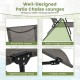 Patio folding chaise lounge chair with adjustable backrest and footrest, featuring a sturdy metal frame for outdoor.