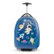 Kids' 16-inch blue hard shell suitcase with astronaut design, featuring smooth wheels and dual compartments for travel.
