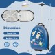 Kids carry-on luggage suitcase in blue, 16-inch hard shell with wheels, featuring spacious compartments and adjustable.