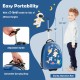 Kids carry-on luggage in blue with wheels, 16-inch hard shell, adjustable handle, and convenient carrying strap.