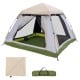 Pop-up camping tent for 2-4 people with removable rainfly, mesh windows, and waterproof bottom, ideal for outdoor use.