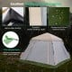 Close-up of the waterproof Oxford bottom fabric of a 2-4 person pop-up camping tent with removable rainfly.