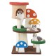 Close-up of the colorful mushroom platforms on the 4-in-1 cat tree, designed for playful and cozy cat activities.