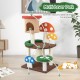 Multi-layer mushroom cat tree with condo, spring ball, and sisal posts for playful and cozy cat activities.