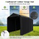 Weatherproof outdoor storage shed with gray 170g PE cover, designed for bicycle protection in various weather.