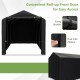 Storage shelter tent with roll-up door, waterproof cover, and dual-side zippers for easy access and bicycle storage.