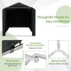 Storage shelter tent with waterproof cover, featuring tool-free assembly, spring buckles, and elastic cords for secure.