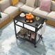 Double-shelf movable BBQ cart with a wide tabletop, lockable wheels, and towel rack, ideal for indoor and outdoor use.
