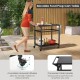 Double-shelf movable BBQ cart with 4 lockable wheels, ideal for food prep and outdoor dining convenience.