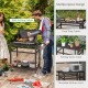 Double-shelf movable BBQ cart with 4 lockable wheels, ideal for food prep and outdoor grilling in gardens or decks.
