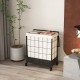 Laundry hamper with lockable wheels, showcasing a sturdy wooden lid and easy-clean polycotton for convenient laundry.