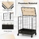 Laundry hamper with lid and lockable wheels, featuring a durable powder-coated frame and stylish PP rattan weaving.