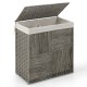 Gray 29-gallon laundry hamper with removable liner bag, hand-woven PP rattan, and convenient handles for easy movement.
