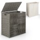 Gray 29-gallon laundry hamper with removable liner bag, hand-woven PP rattan, ideal for bedroom or bathroom use.
